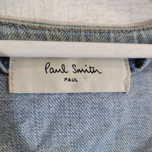 Paul Smith Italy Denim Jean Jacket Womens Large Cropped V Neck Light Wash Pocket - Picture 7 of 10